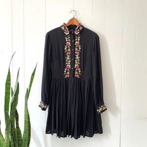 ASOS Embroidered black pleated party dress